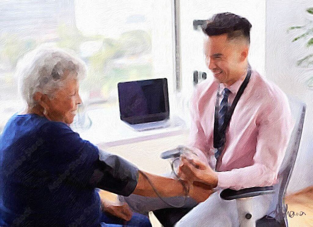 A doctor with an elderly patient